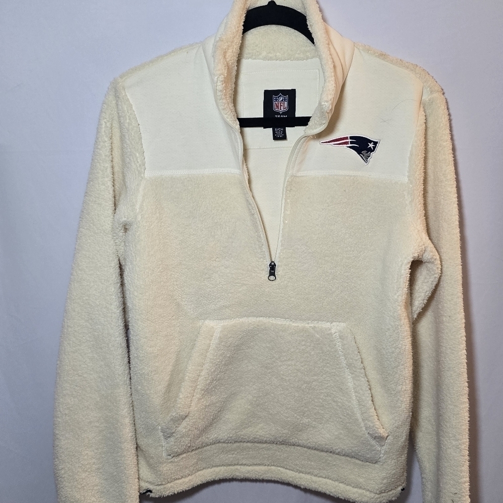 NFL Team Merch NE Pats New England Patriots Faux Sherpa 1/4 Zip Popover, sz S - Picture 2 of 9